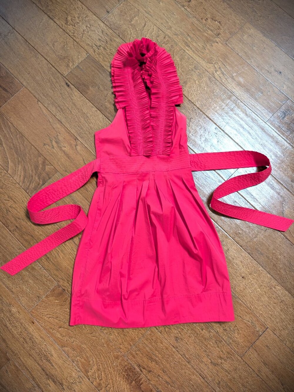 Bcbgmaxazria Dresses Coral Ruffle Halter Dress Openback Pleated Cocktail